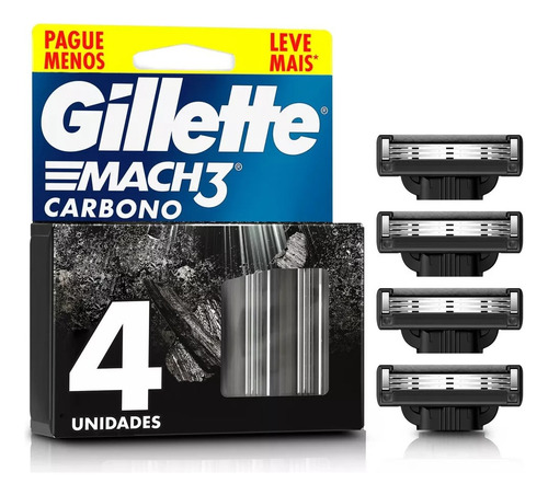 Gillette Mach3 Carbono Repuestos De Afeitar X 4 Unidades