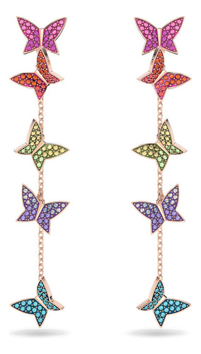 Aretes Lilia Mariposa Largos Baño Tono Oro Rosa
