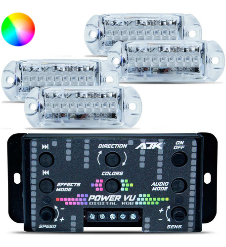 Kit Nova Central Ajk Power Vu + 4 Faróis 3w Rgb Digital