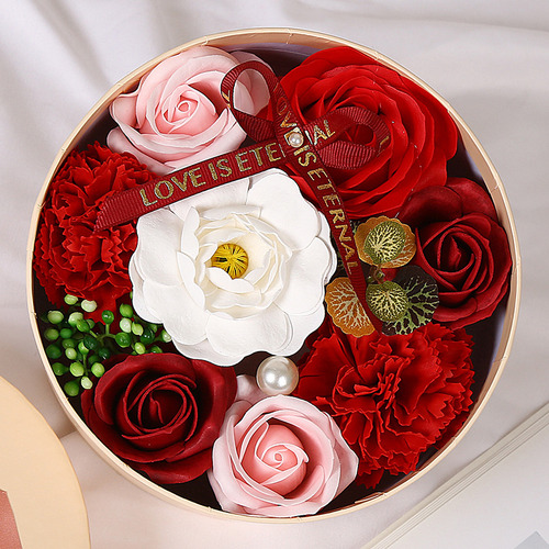 Regalo Día San Valentín Flor Jabón Caja Redonda Pequeña Un