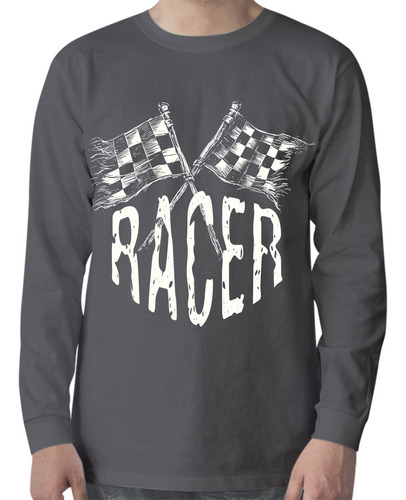 Playera Manga Larga Autos Racer Con Bandera A Cuadros