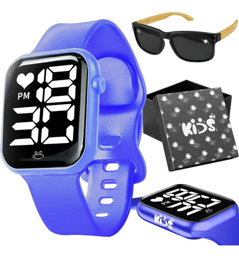 Relógio Digital Infantil + Caixa + Oculos Sol Proteção Uv