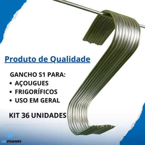 Gancho Estanhado Açougue S1 Com Ponta 14cm Kit 36 Unid