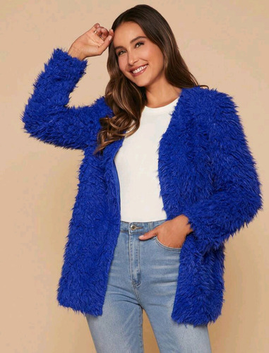 Abrigo Chamarra De Peluche Azul Talla G