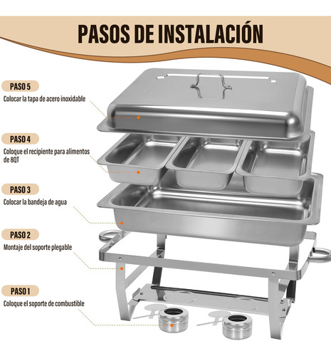 Chafer Bufetera Plegable De Acero Inoxidable 3 Divisiones