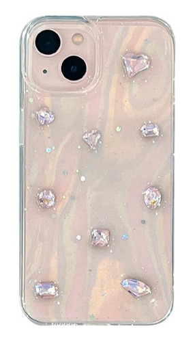 Protector iPhone 13/14 Diseño Marmolado Con Diamantes