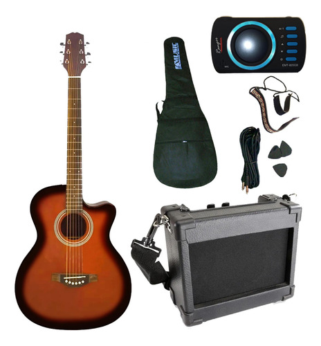 Guitarra Electroacustica Con Funda + Amplificador 5w Prm