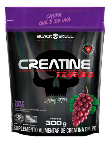 Creatina Turbo 300g Refil Black Skull Embalagem Econômica Sabor Uva