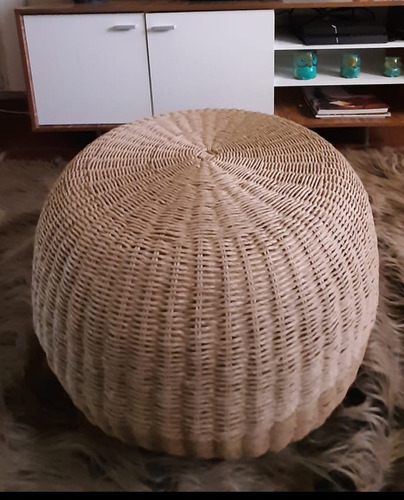 Pack X 2 Puffs Nórdicos Kraft (símil Rattan) De 60cm X 30cm Natural