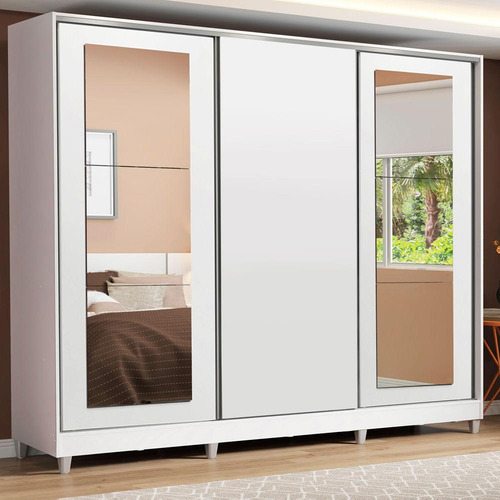 Ropero Closet Madesa 3 Puertas 2 Espejos Con Pies Bm Color Blanco