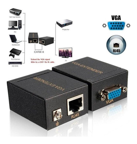 Extender Vga 60 Metros X Cable Utp Categ 5-6 Amplifica Señal