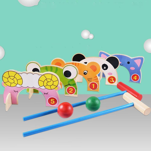 Jogo De Croquet De Madeira Infantil Com Malhos De Madeira