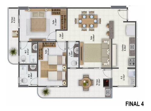 Imagem 20 de 27 de Apartamento 2 Dormitorios 1 Suite, 2 Vagas De Garagem, Sacada Gourmet - Pas294