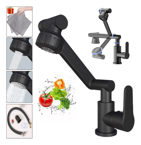 Monomando Para Lavabo Rotación De  360° Cocina/baño Negro