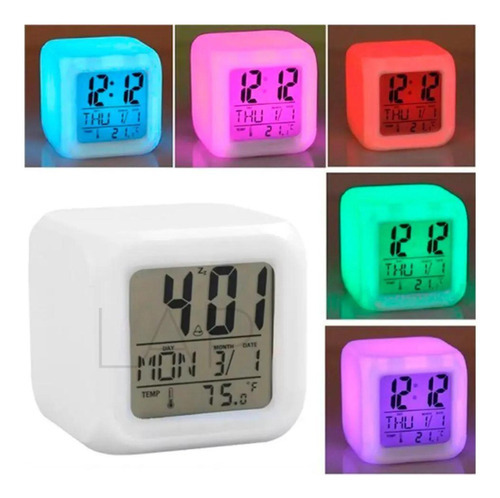 Reloj despertador digital Color Cube 7 LED con luz de alarma de color rojo oscuro