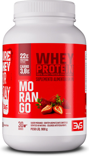 Whey Protein 100% Concentrado 900g - Sabor: Morango - 3VS Nutrition