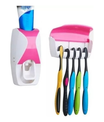 Set Dispensador De Pasta Dental + Porta Cepillos De Dientes