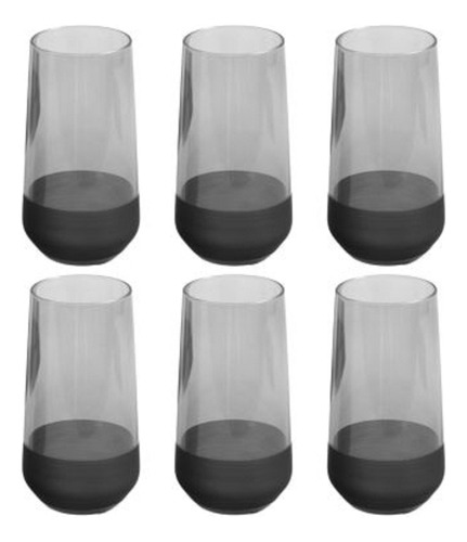 Set X6 Vaso Vidrio Alto Mersin Gris Fondo Esmerilado 470ml 