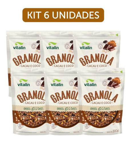 Kit 6x: Granola Cacau E Coco Sem Glúten Vitalin 200g