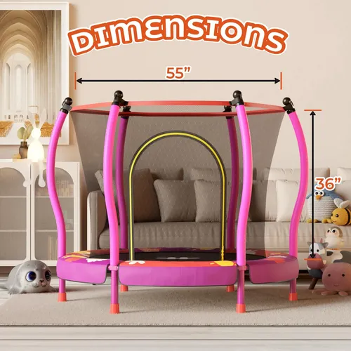 Trampolín Infantil Happin De 55 Pulgadas (140 Cm) – Con Red De Seguridad, Para Interiores Y Exteriores, Niños De 1 A 6 Años, Silencioso Y Fácil De Montar
