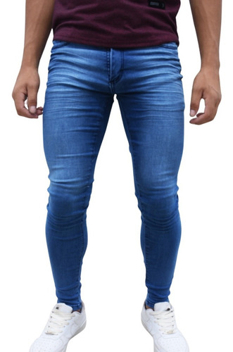 Jean Chupin Azul Oscuro Hombre Elastizado Pantalon Premium
