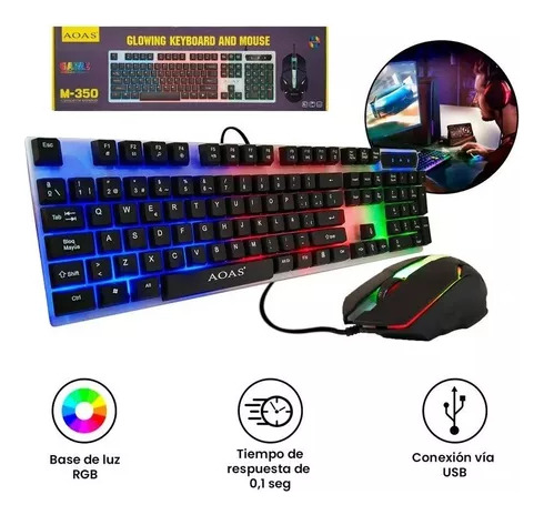 Pack Teclado Mouse Kit Gamer Led Rgb Retroiluminado Mecánico