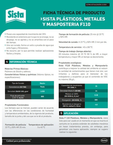 Imagen 3 de 3 de Sista Fusion Silicón Plásticos, Metales Y Mampostería 300 Ml