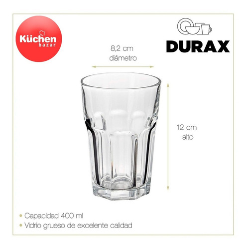 Set X12 Vasos Vidrio Grueso Resistente Facetado Durax Oslo