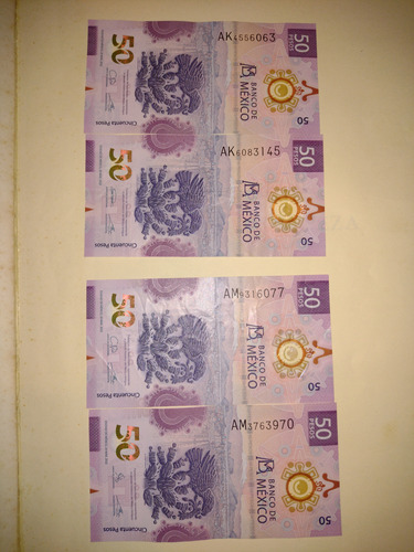 4 Billetes Del Ajolote De 50 Pesos 2 Serie Am Y Dos Serieak