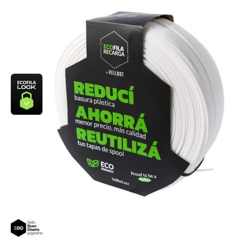 Filamento Hellbot Recarga Ecofila Lock 1kg Color Negro Blanco