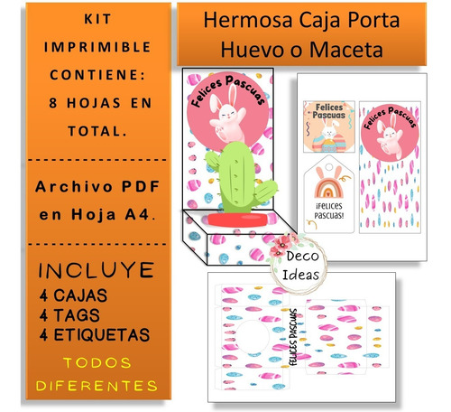 Imagen 4 de 6 de Kit Imprimible 02 Pascuas Caja Porta Huevo O Maceta+etiqueta