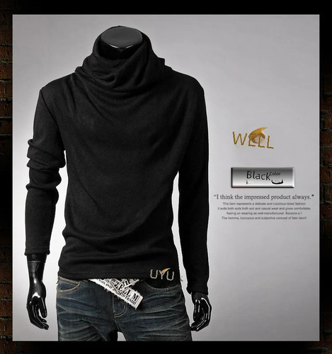 Camiseta Casual De Manga Larga Con Cuello Alto Y Corte Ajust