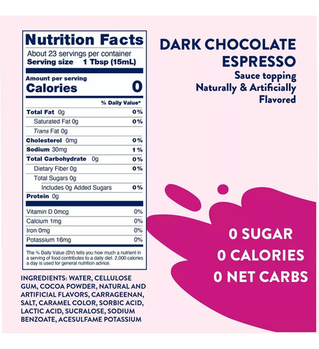 Skinny Mixes Syrup Zero Sugar Dark Chocolate Espresso 354ml
