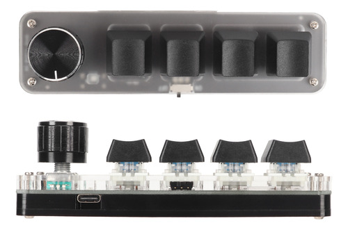 Teclado De Uma Mão De 4 Teclas Usb Mini Key Knob Azul Rgb