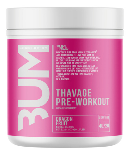 Pre Entreno Cbum Thavage Pwo Raw Nutrition 40 Servicios L