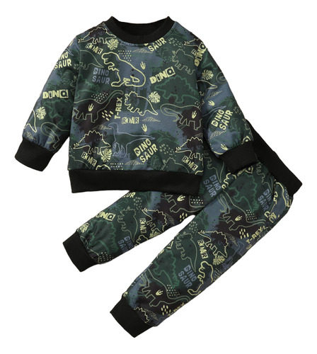 Conjunto De Sudadera Bebé 1-3a Con Estampado De Dinosaurios Verde Oscuro 2-3 Años