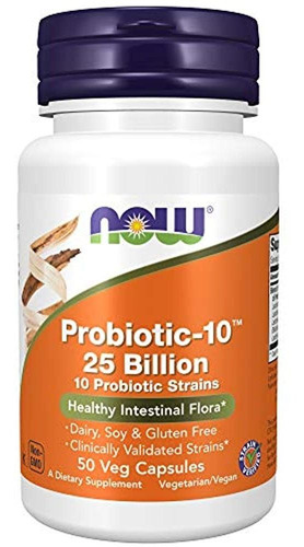 Now Suplementos Probiótico-10 25 Mil Millones Con 10 Cepas P