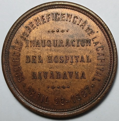Medalla Inauguración Hospital Rivadavia 1887 (ref 192)