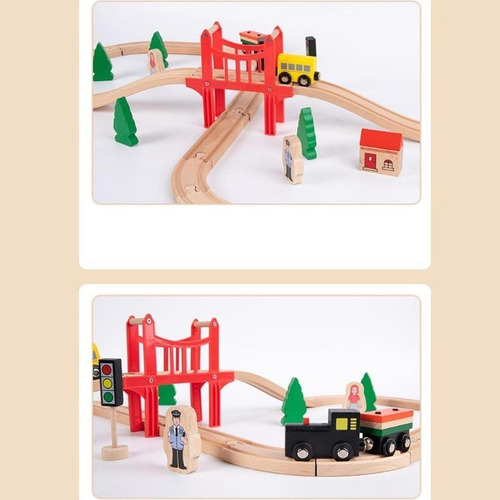 Juego De Trenes Y VĂas De Madera, Juguetes 39 Piezas