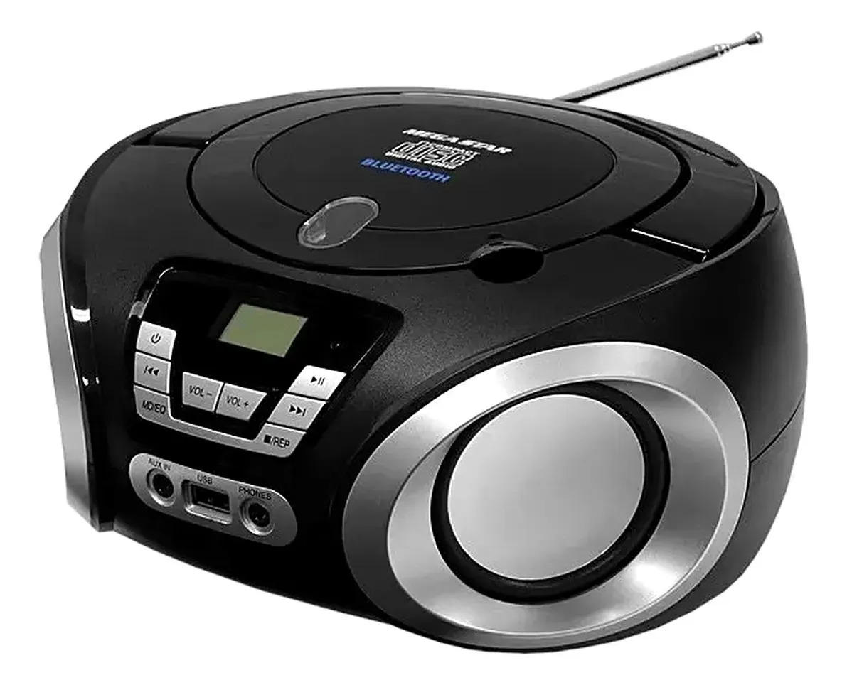Micro System Megastar Mp-1842BTB Radio Portatil Com Bluetooth Usb Fm Com Entrada Auxiliar In Fone E Toca Cd Preto