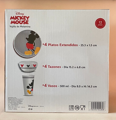 Vajilla De Melamina Disney Mickey Mouse 12 Piezas