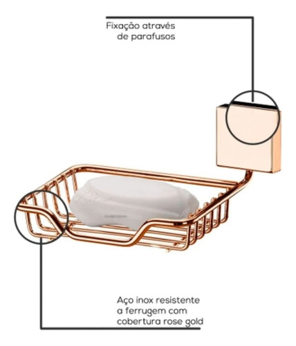 Porta Sabonete Inox P/ Banheiro Saboneteira Parede Rose Gold