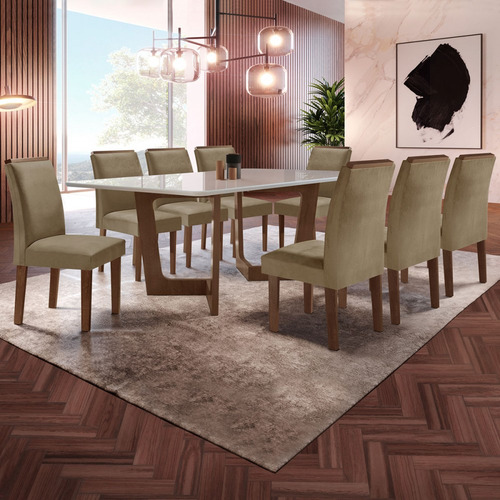 Mesa De Sala De Jantar/cozinha Retangular Cel Móveis 16138 De Vidro/mdf Com Capacidade Máxima Para 8 Pessoas