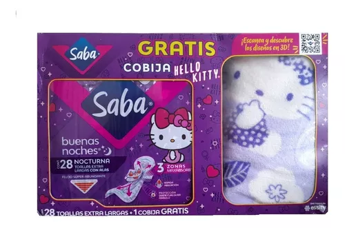Toallas Femeninas Saba Buenas Noches 28pz +cobija Hellokitty en venta en  Jiutepec Morelos por sólo $   Mexico