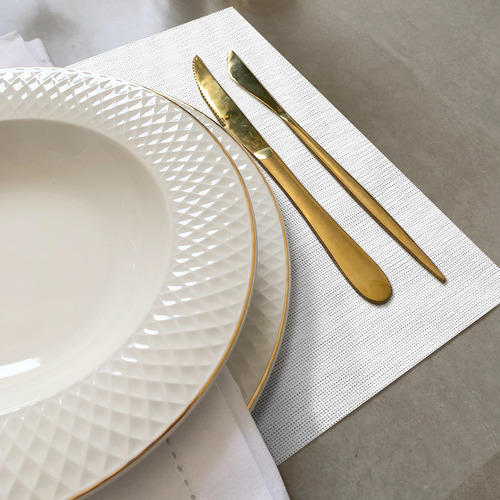 6 Jogo Americano Mesa Posta Luxo Impermeável Pvc Mz Liso Cor M7 Branco