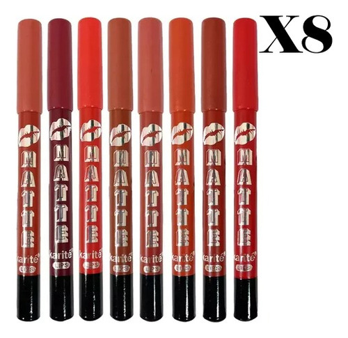 Set Lapiz Labial Jumbo Matte Rojizo Karite 8 Tonos 