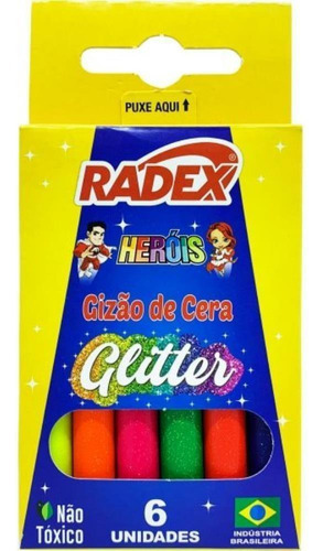 Giz De Cera Gizao 06 Cores Com Glitter Radex Pct.c/12