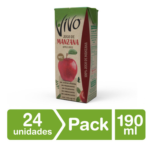 Pack 24 - Vivo Jugo 100% Fruta Manzana 190 Ml