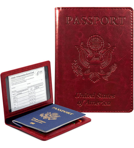 Porta Pasaporte Y Carnet De Vacunación Kaoban Rojo Vino