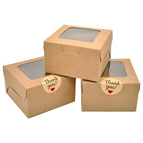 Paquete De 50 Cajas De Panadería Marrón, 4 X 4 X 2,